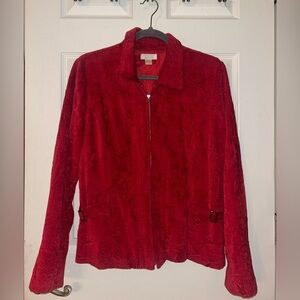 Christopher & Banks Red Jacquard Zip Up Jacket Large